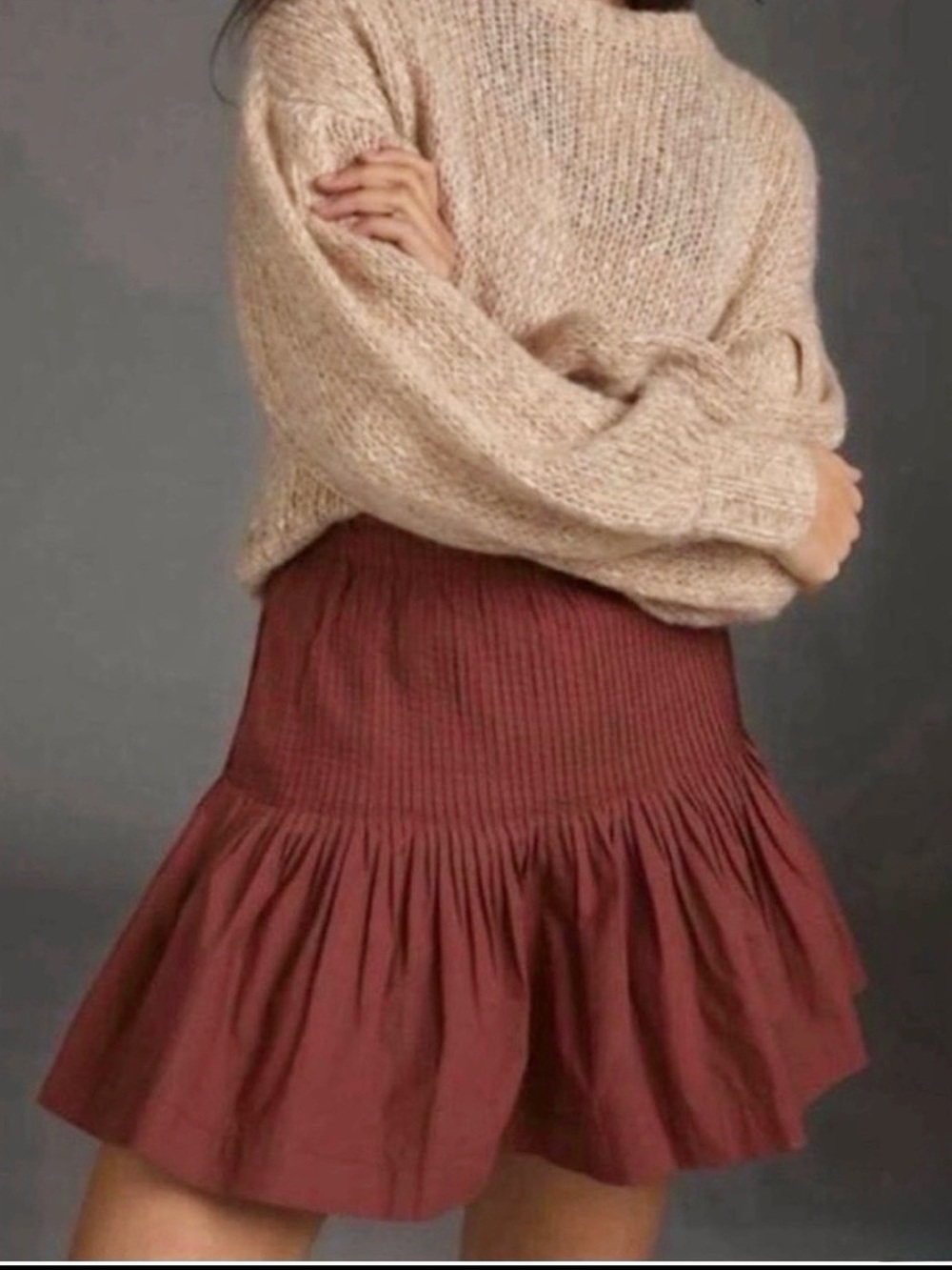Anthropologie Eula Pintucked Cotton Mini Skirt